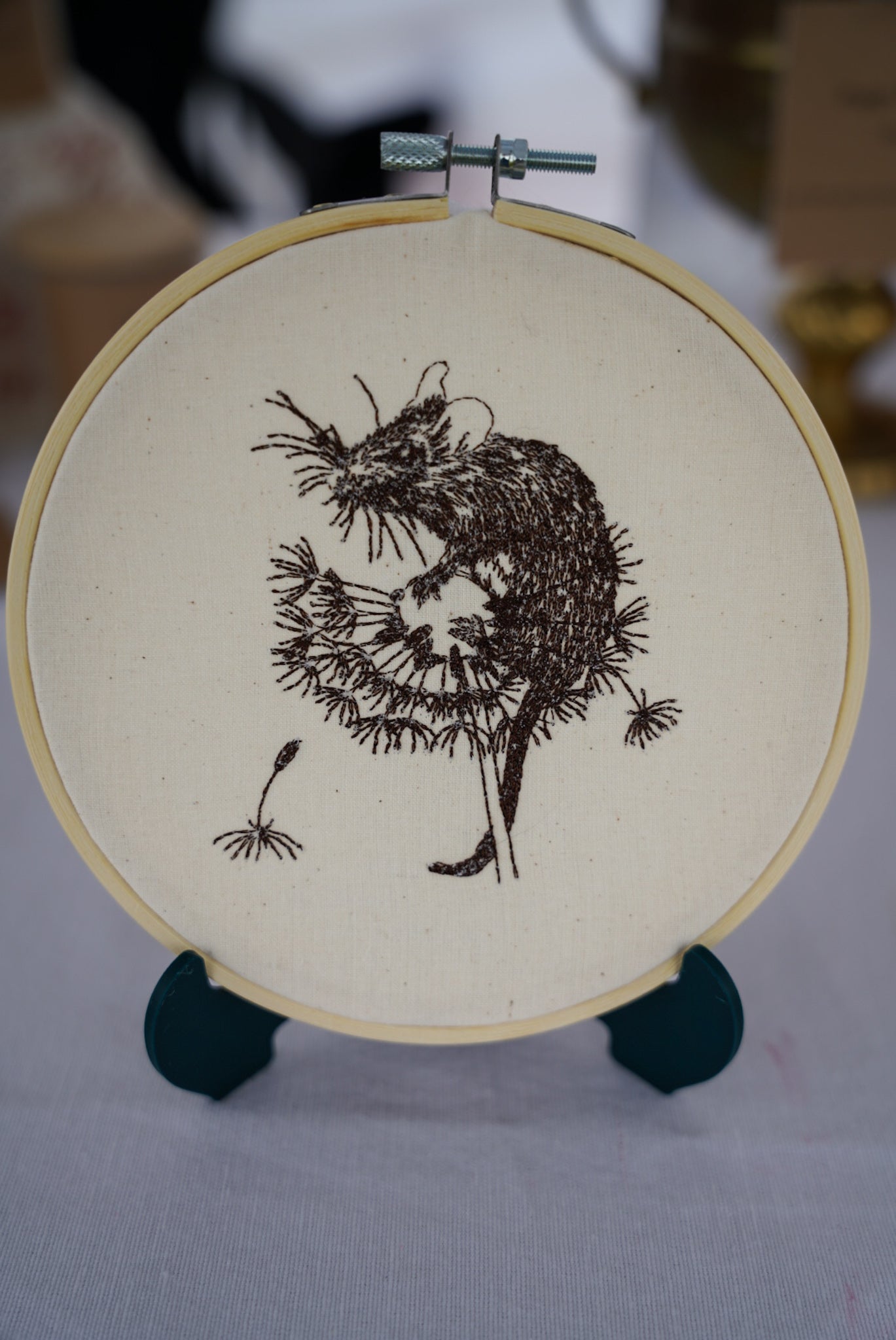 Field Mouse on a Dandelion 6" Embroidery Hoop